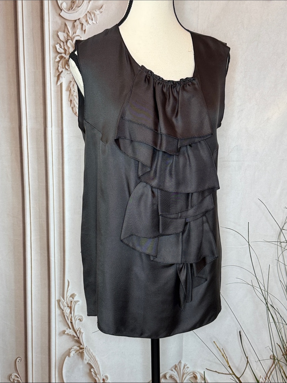 M by Missoni Black Sleeveless Ruffle Front Blouse